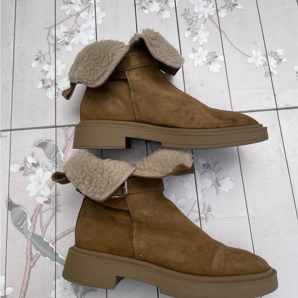Zara Tan Suede Ankle Boots with Buckle - Picture 7 of 7